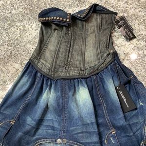 Patch Denim style dress with studs